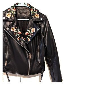 Embroidered black leatherette jacket